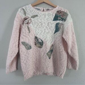 Vintage Exclusive Imports Floral Embellished Pastel Pink Sweater Grandmacore